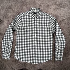 J. Crew Classic Men's Med. 100% Cotton Grayish Green Checkered Long Sleeve Shirt